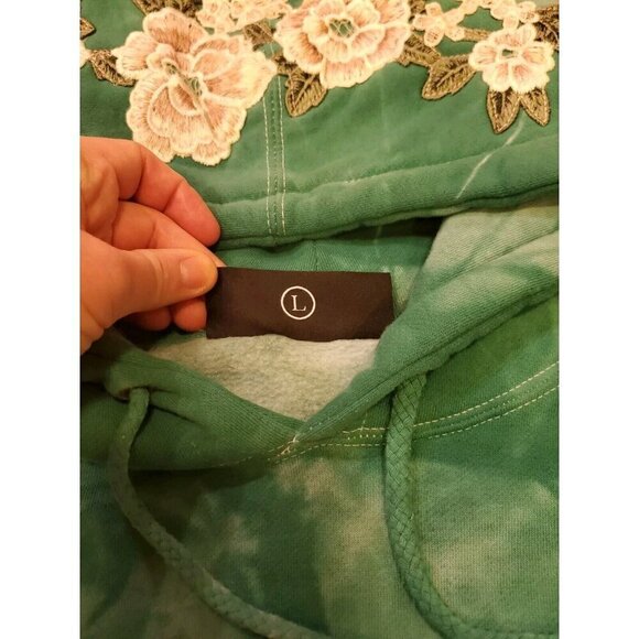 Civil Regime Aqua Marble Rose Hoodie Men's Size L Tie Dye Embroidered Flowers - Picture 3 of 10
